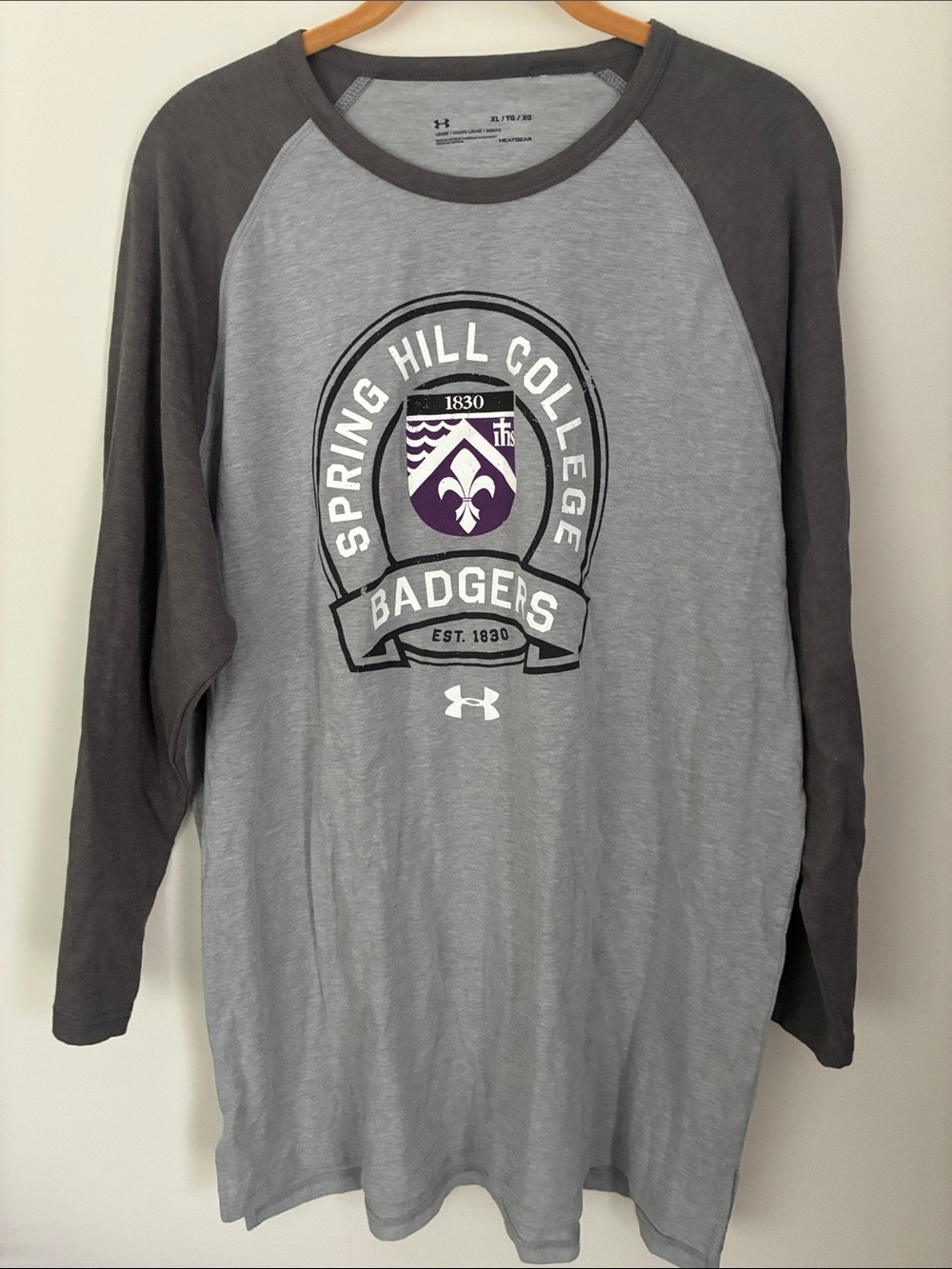 Under Armour Men's Spring Hill College Badgers Gray Raglan Long Sleeve Shirt